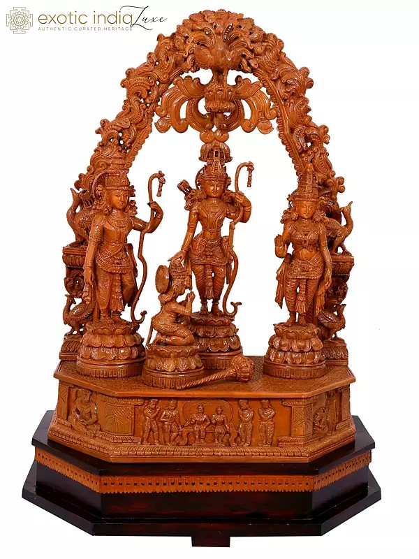41" Large Superfine Shri Rama Darbar with Prabhavali | Teakwood Statue
