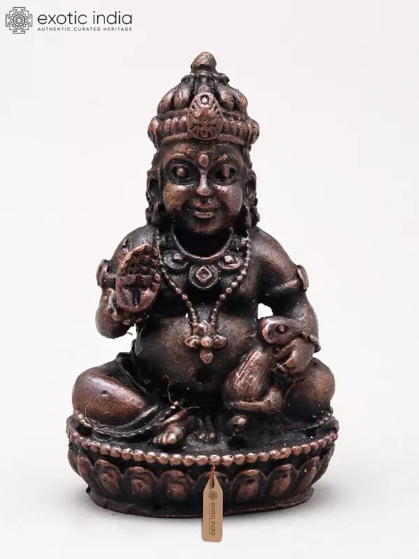 Small Seated Lord Kuber Copper Statue