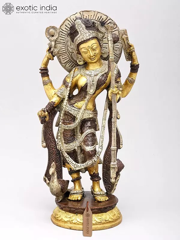 12" Goddess Saraswati In Tribhanga Pose In Brass | Handmade | Made In India