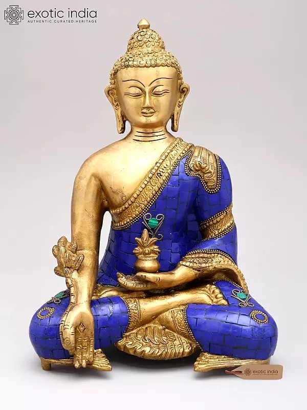 11" Tibetan Buddhist Deity Lapis Buddha of Healing In Brass