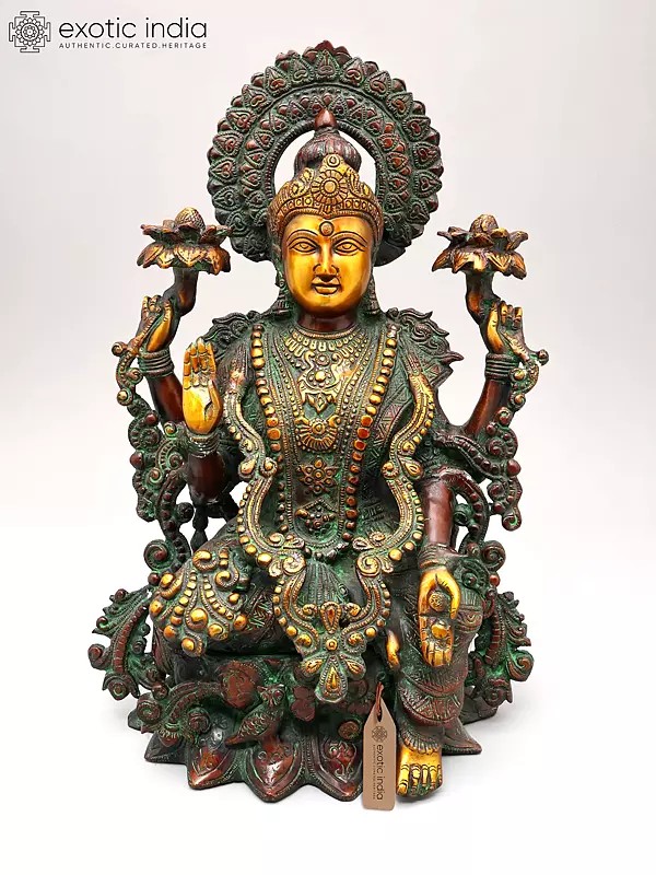 16" Goddess Lakshmi In Brass | Handmade | Made In India