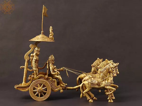 9" Brass Chariot - Krishna Drives Arjuna's Chariot | Handmade | Made in India