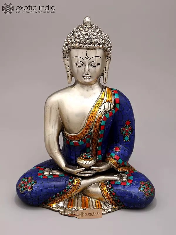 12" Inlay Statue of Dhyani Buddha In Brass | Handmade | Made In India