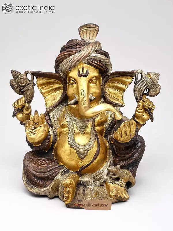 8" Pagdi Ganesha In Brass | Handmade | Made In India