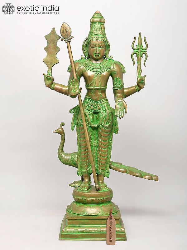 36" Karttikekya - The Warrior Son of  Lord Shiva In Brass | Handmade | Made In India