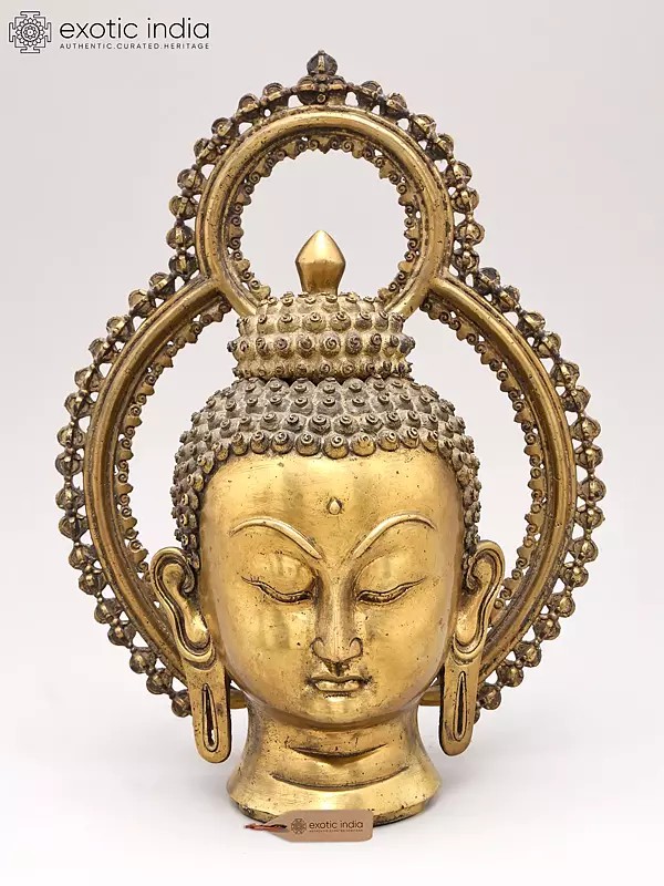 10" Buddha Head from Nepal – Tibetan Brass Sculpture for Spiritual Decor - Handmade in India