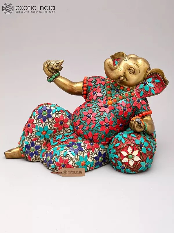 7" Relaxing Bal Ganesha Brass Statue | Handmade | Made in India