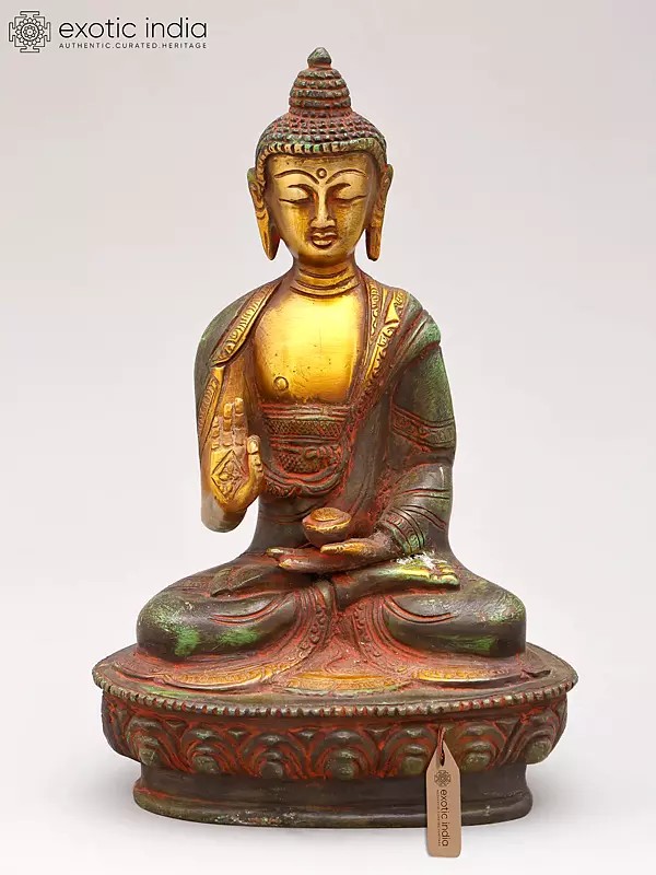 8" Tibetan Buddhist Lord Buddha In Brass | Handmade | Made In India
