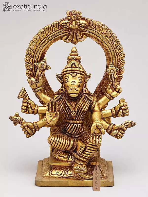 7" Eight-Armed Goddess Varahi Brass Statue with Kirtimukha Prabhavali | Handmade