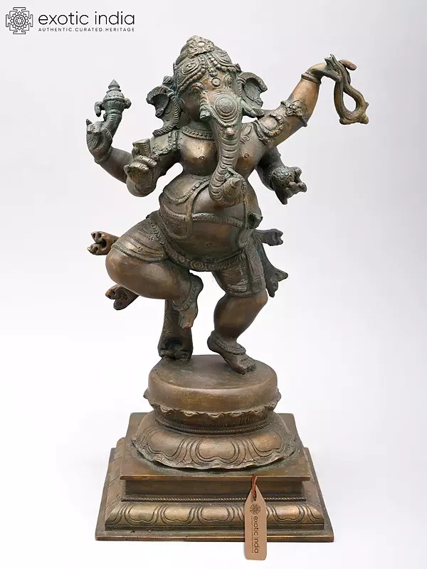 14" Dancing Ganesha Bronze Statue | Madhuchista Vidhana (Lost-Wax) | Panchaloha Bronze from Swamimalai