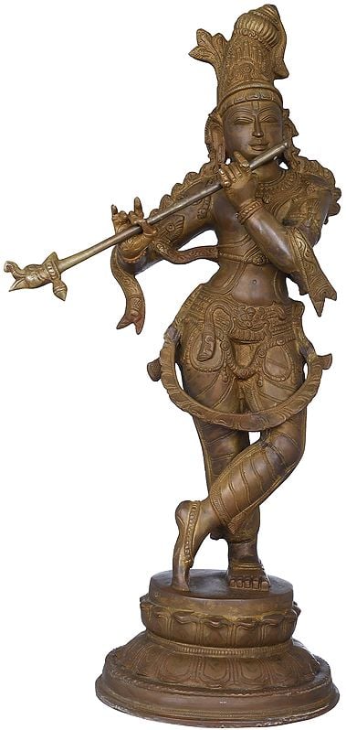 22" Fluting Krishna In Brass | Handmade | Made In India