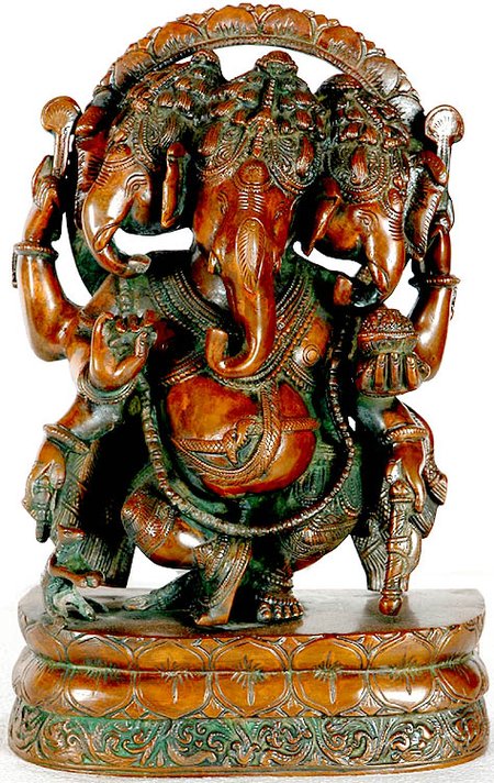 12" Trimukha Nrittya Ganesha In Brass | Handmade | Made In India