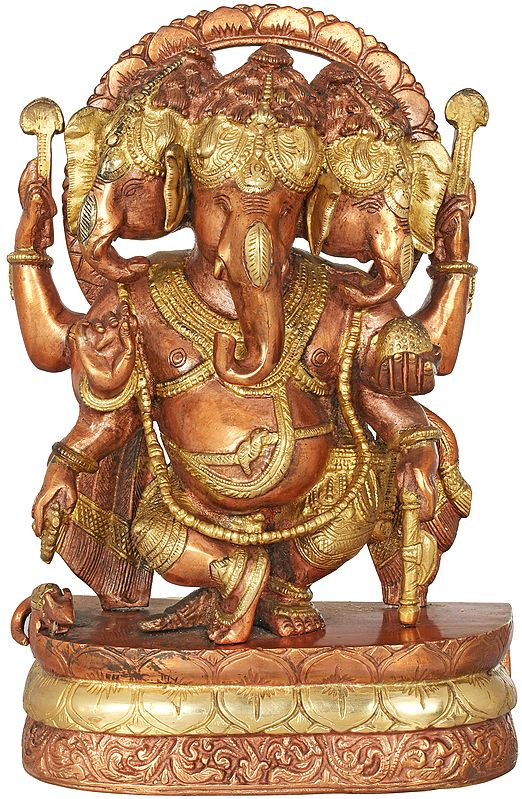 12" Trimukha Nrittya Ganesha In Brass | Handmade | Made In India
