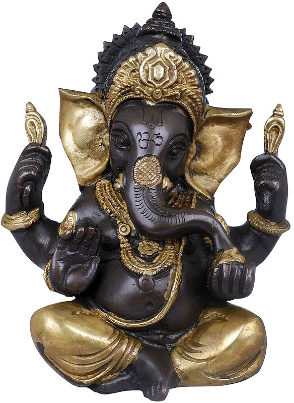5" Lord Ganesha in Ashirwad Mudra in Brass | Handmade | Made In India