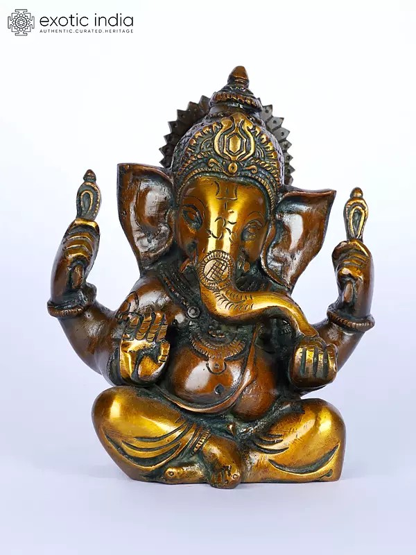 5" Lord Ganesha in Ashirwad Mudra in Brass | Handmade | Made In India