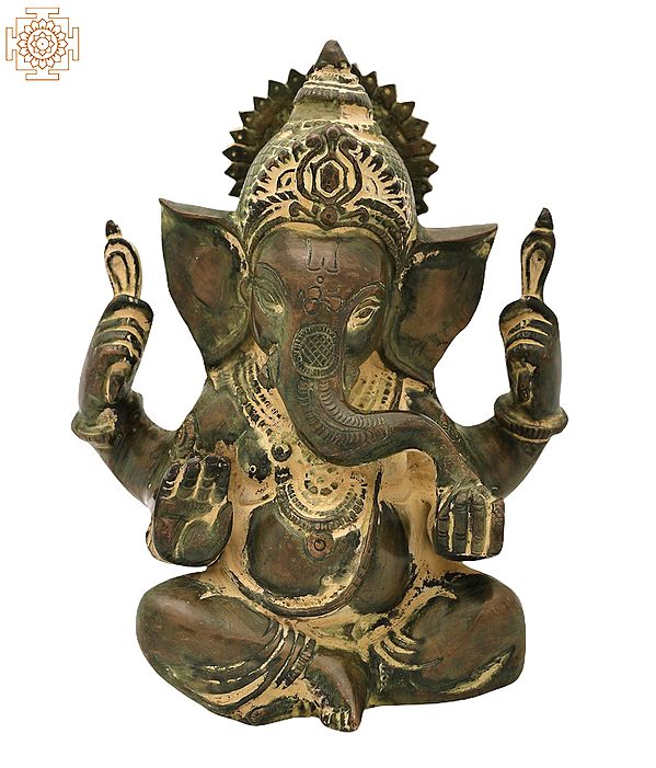 5" Lord Ganesha in Ashirwad Mudra in Brass | Handmade | Made In India