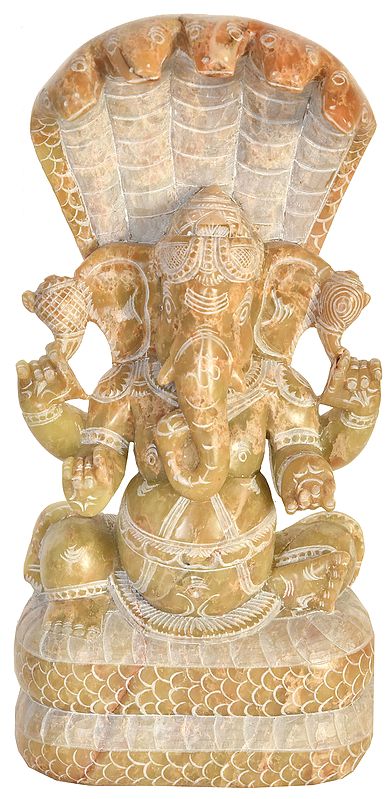 Lord Ganesha with Five Hooded Serpent Canopying Atop