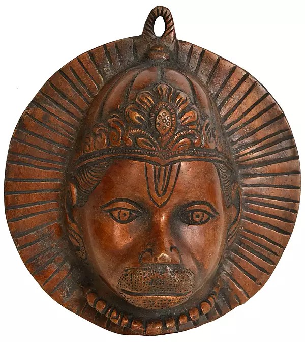 7" Lord Hanuman Wall Hanging Mask in Brass | Handmade | Made in India
