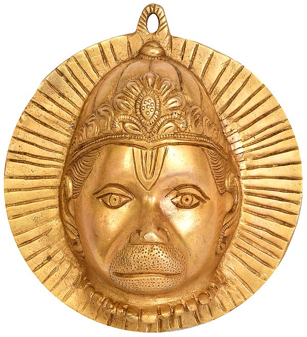 7" Lord Hanuman Wall Hanging Mask in Brass | Handmade | Made in India