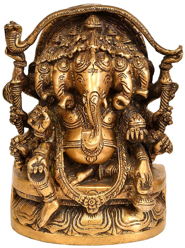 5" Five Headed Lord Ganesha Idol in Brass | Handmade | Made in India