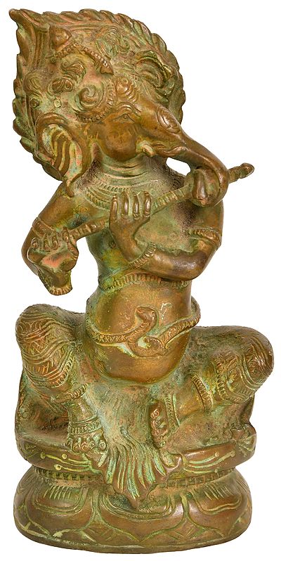 5" Fluting Lord Ganesha In Brass | Handmade | Made In India