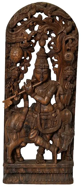 Fluting Krishna with His Cow