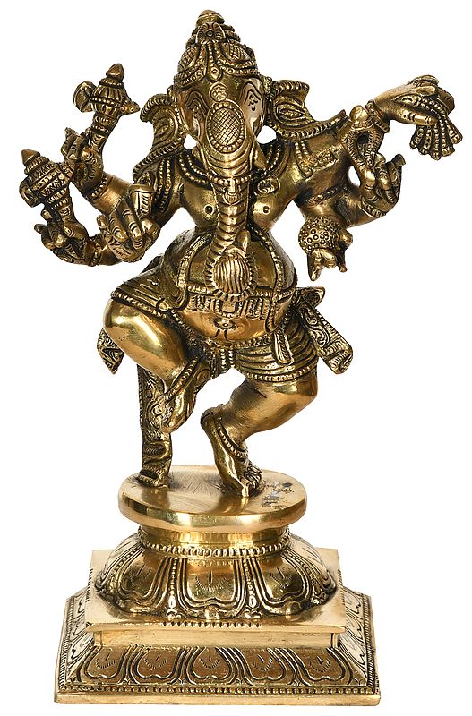 9" Dancing Ganesha Brass Sculpture | Handmade | Made in India