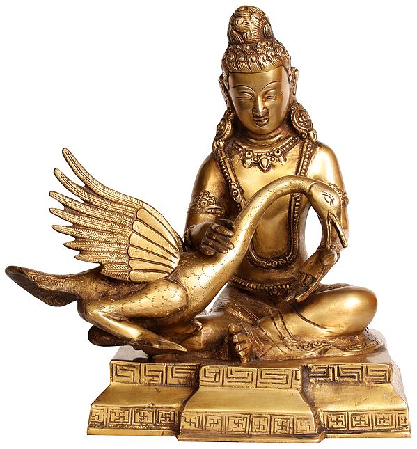 9" Kindness Personified (Buddha and the Swan) In Brass | Handmade | Made In India