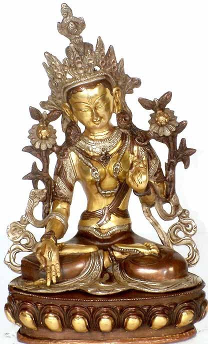 12" Tibetan Buddhist Deity White Tara In Brass | Handmade | Made In India