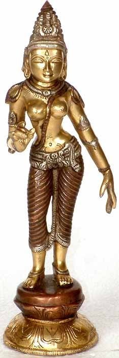 9" Standing Parvati In Brass | Handmade | Made In India