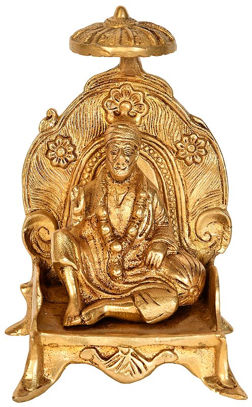 7" Sai Baba Seated on Throne In Brass | Handmade | Made In India