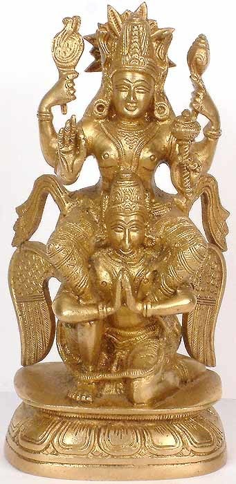 8" Garudasana Vishnu In Brass | Handmade | Made In India