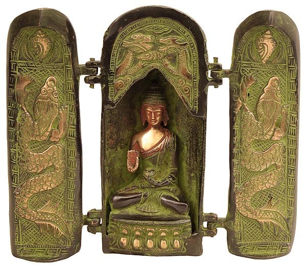 8" Compact Seated Buddha Precinct In Brass | Handmade | Made In India