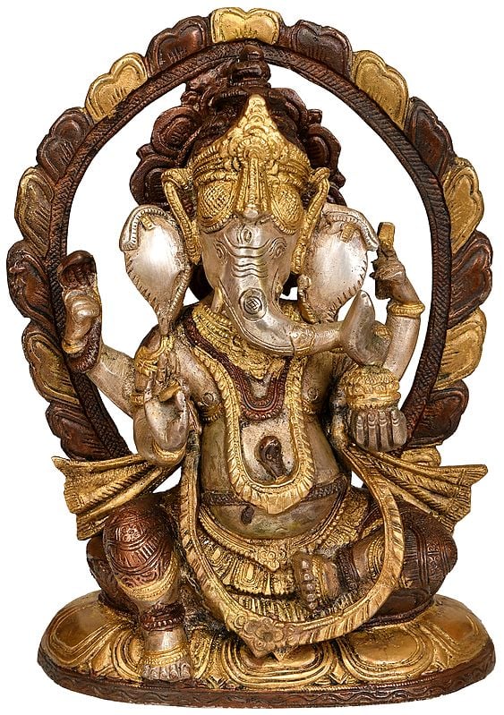 9" Ganesha Seated In Lalitasana In Brass | Handmade | Made In India