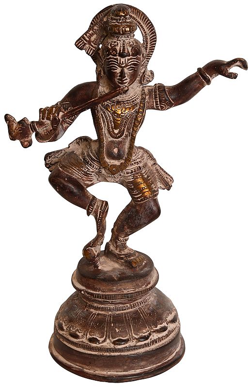 8" Dancing and Fluting Krishna In Brass | Handmade | Made In India