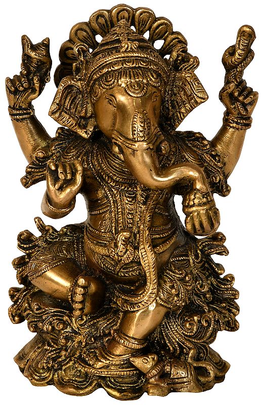 7" Kamalasana Ganesha In Brass | Handmade | Made In India