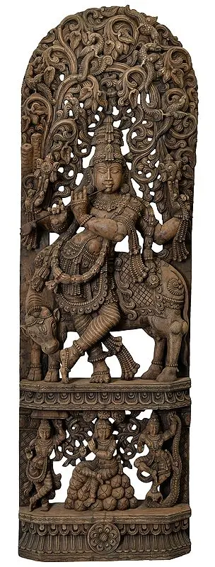 Very Large Size Murlidhar Krishna with Krishna Lilas on the Base