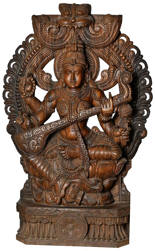 Goddess Saraswati Seated on Lotus (Large Size)