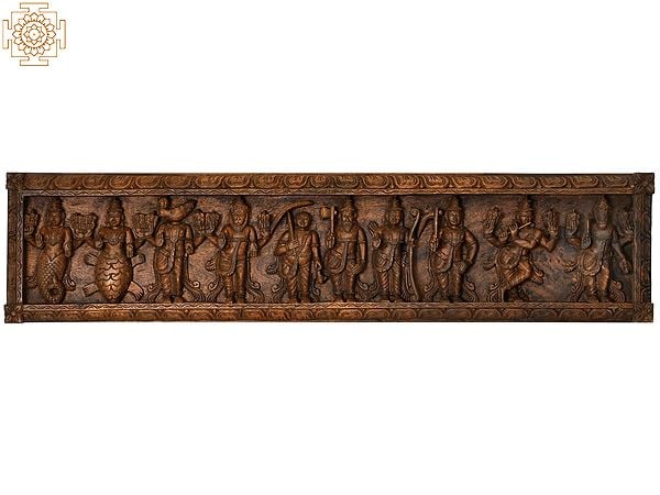 Dashavatara Panel : Ten Incarnations of Lord Vishnu (From Left - Matshya, Kurma, Varaha, Narasimha, Vaman, Parashurama, Rama, Balarama, Krishna and Kalki)