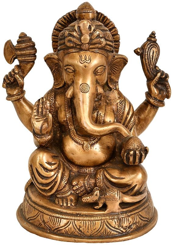 8" Ganesha Seated in Maharaja Lila Asana In Brass | Handmade | Made In India