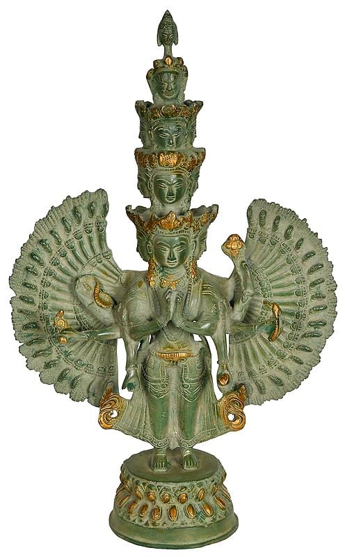 14" Eleven Headed Thousand Armed Tibetan Buddhist Deity Avalokiteshvara In Brass | Handmade | Made In India