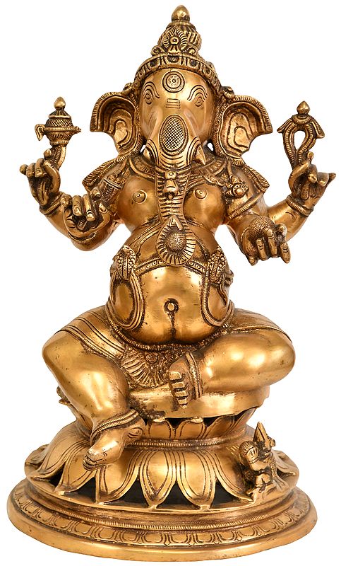 14" Lalitasana Ganesha In Brass | Handmade | Made In India