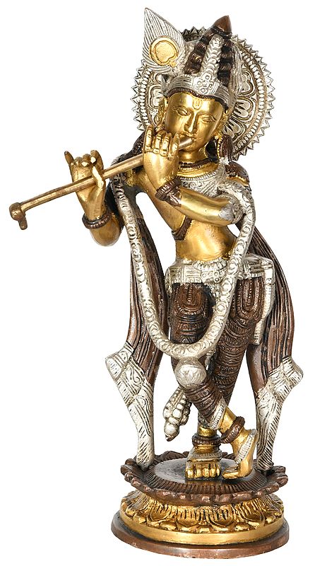11" Krishna Statue in Brass | Handmade | Made in India