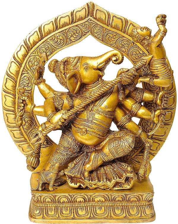 9" Unique Vighnesha Ganesha Brass Statue - Brass Art from India