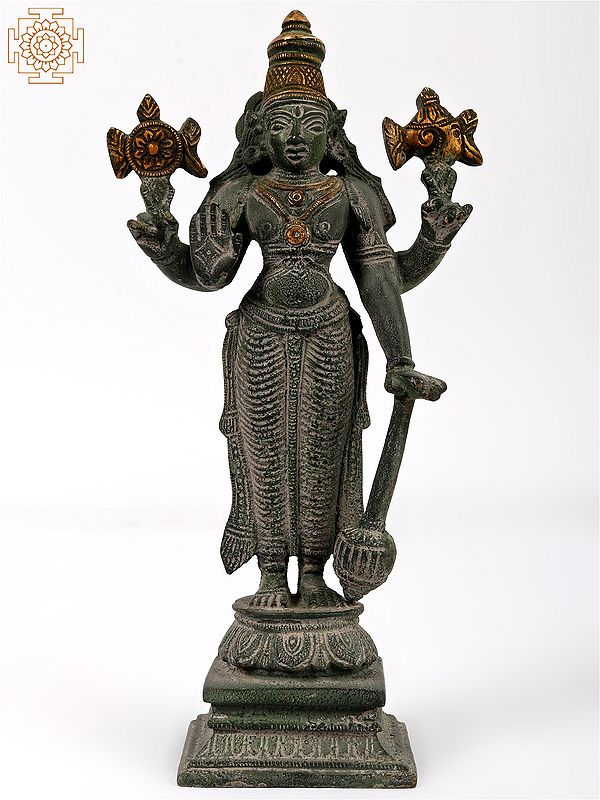 8" Four Armed Standing Vishnu Idol in Brass | Handmade | Made in India