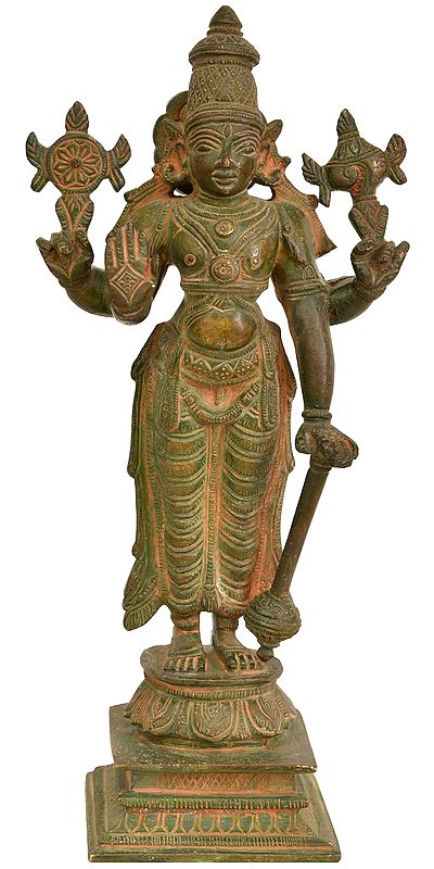 8" Four Armed Standing Vishnu In Brass | Handmade | Made In India