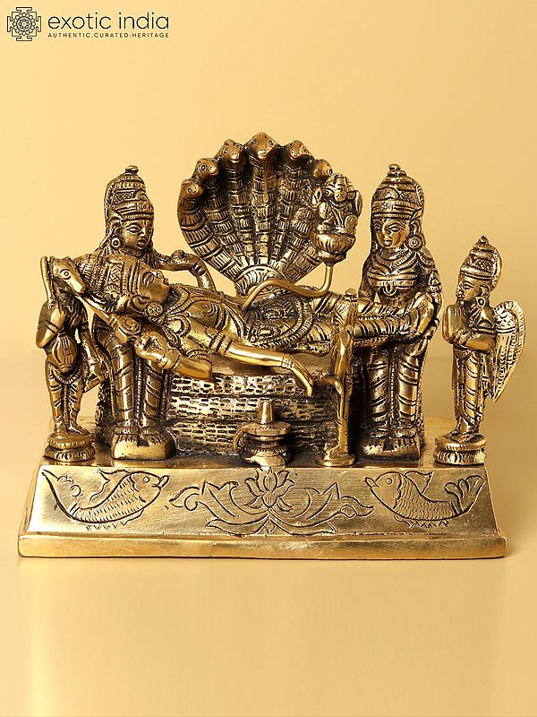 6" Lord Brahma Emerging from Navel of Lord Vishnu | Handmade Brass Statue
