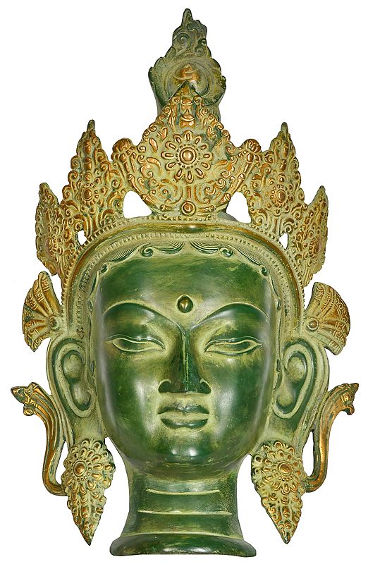 14" Tibetan Buddhist Deity Goddess Tara MAsk (Wall Hanging) In Brass | Handmade | Made In India
