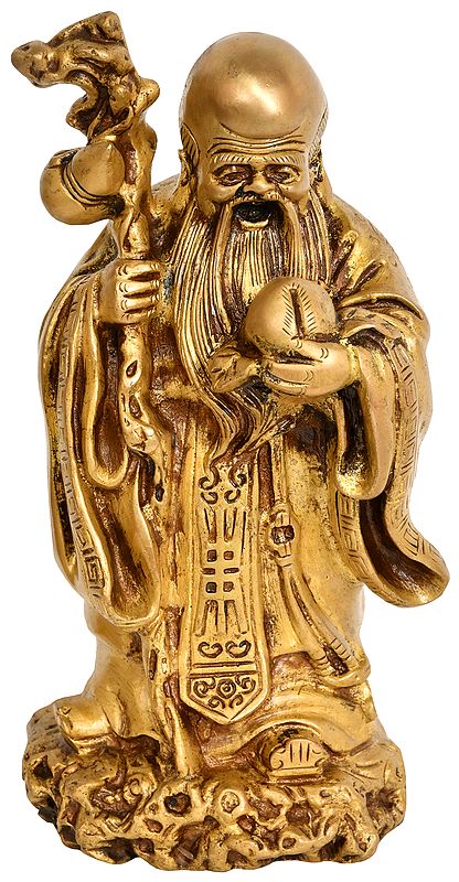 7" Longevity Shou Brass Statue | Handmade | Made in India