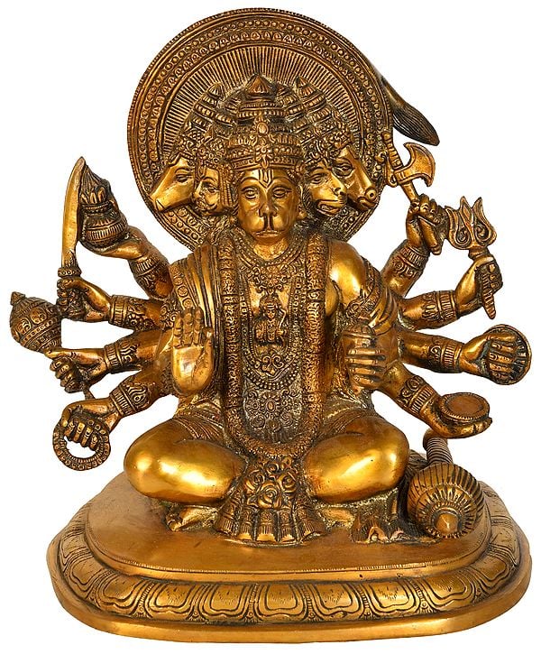 9" Five Headed Hanuman In Brass | Handmade | Made In India